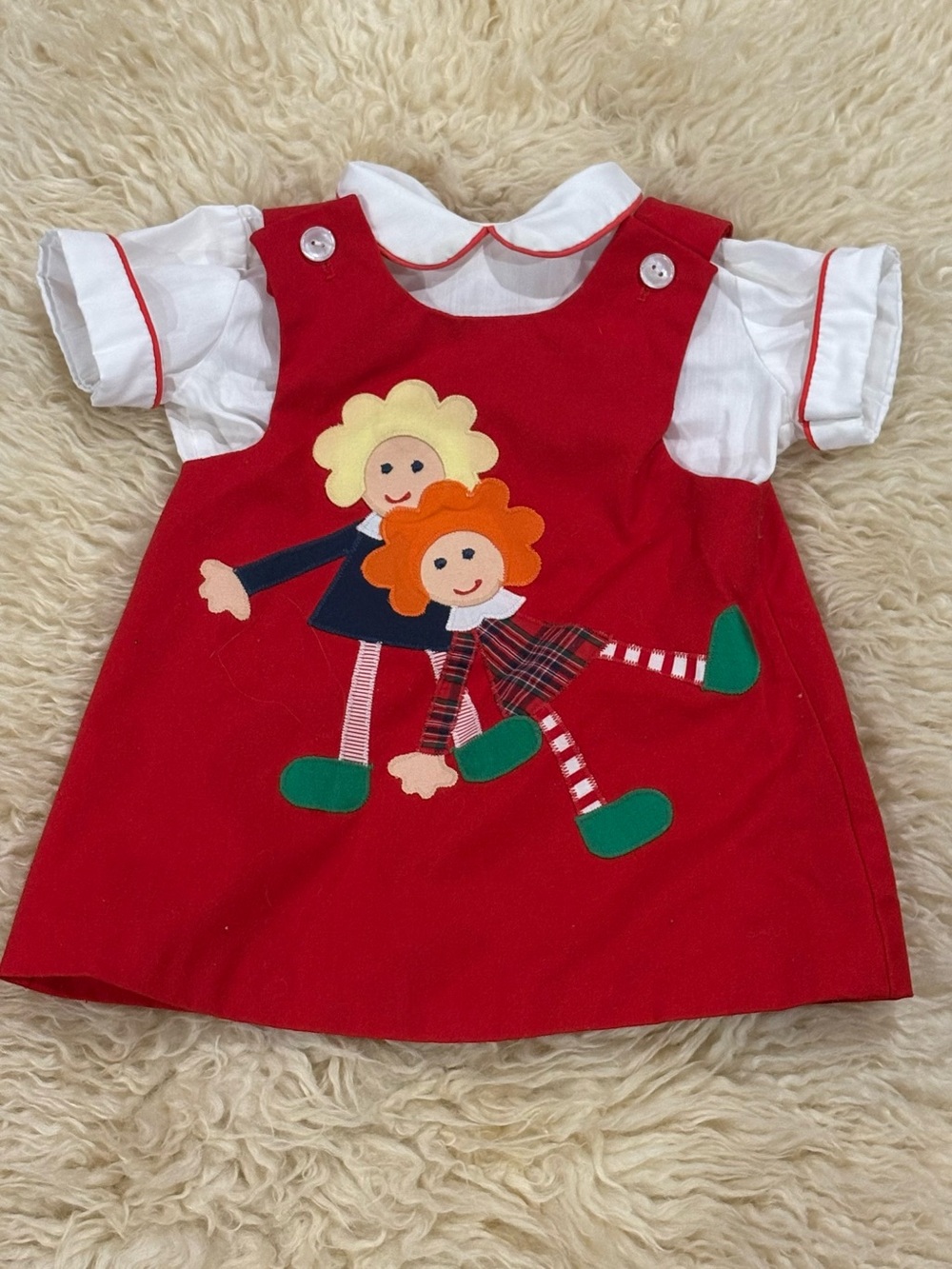 Vintage Chocolate Soup Red Jumper Dress Set Raggedy Ann Andy Baby Girl 6-12M